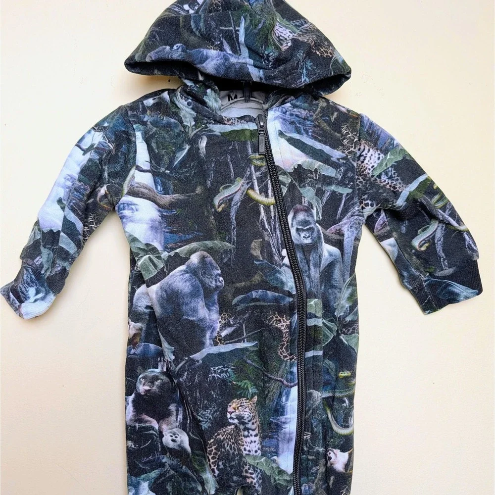 Molo Moonlit Jungle Animals One Piece Pajama Romper Baby‎ Size 68 - 6 Months